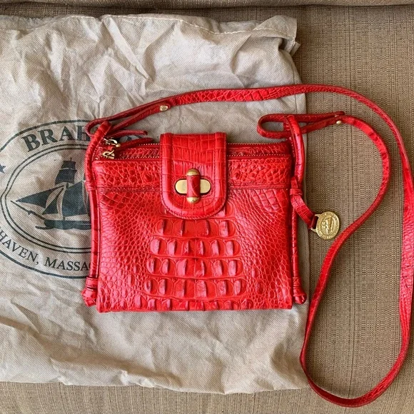 Brahmin Red Croc Embossed Leather Bag PRISTINE - Picture 1 of 8